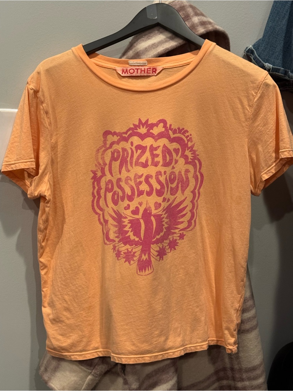 MOTHER Peach Tee with Pink Logo
